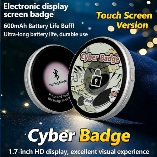 Cyber Badge — 1.7" HD Touch Screen LED Display Pin with Video & Bluetooth
