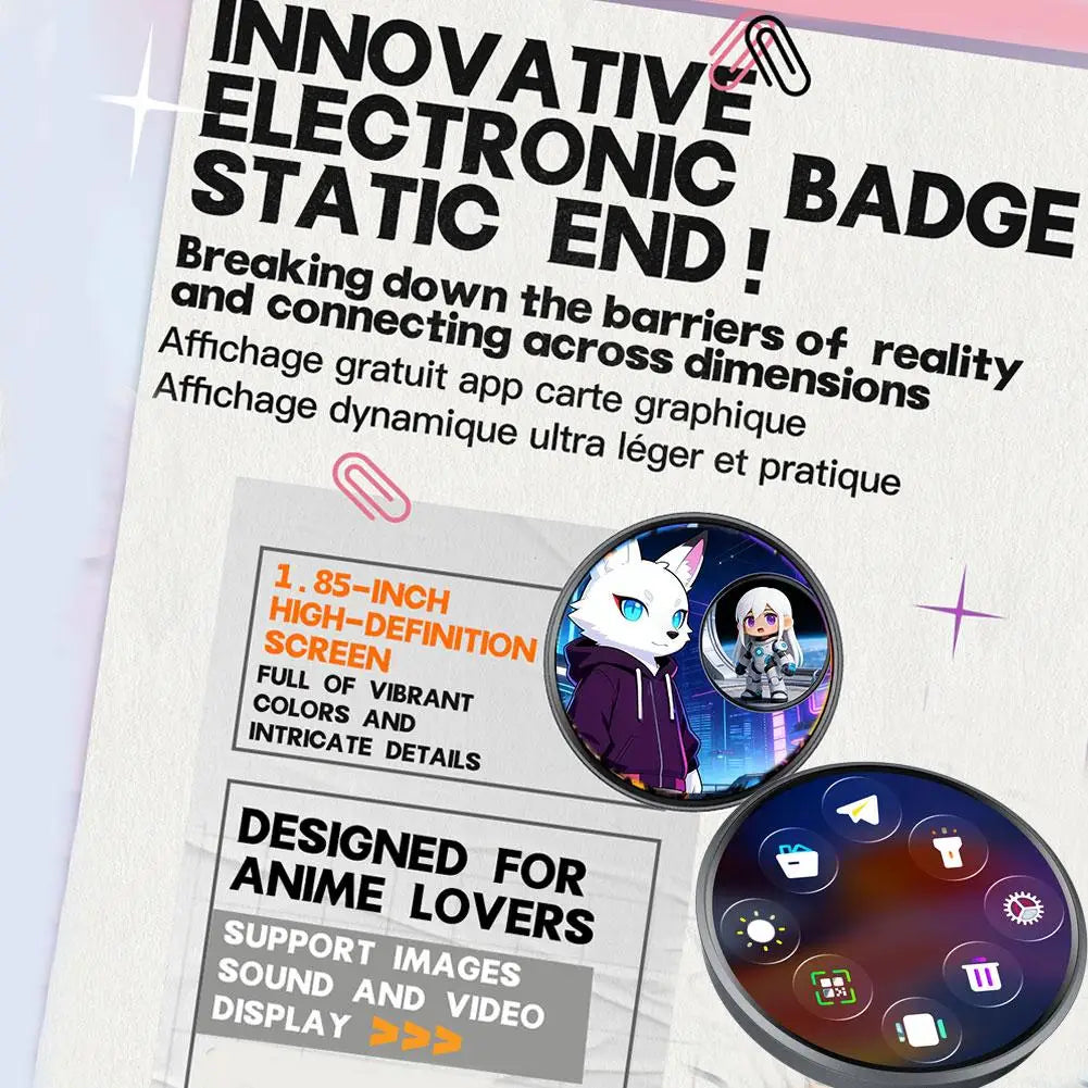 Anime Display Badge — 1.85" Circular HD Pin with Bluetooth 5.4